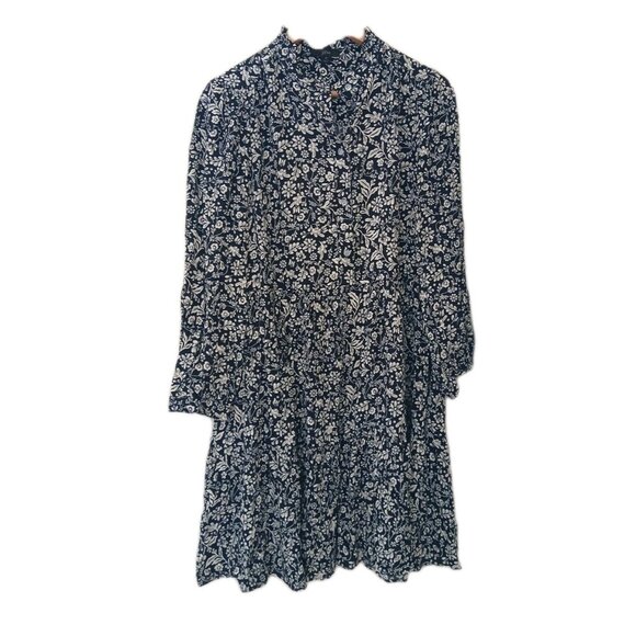 J. Crew Shirt Dress Tossed Bouquet Floral Print Black White Size Medium L/S Fall - Picture 1 of 9